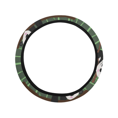 Panda Pattern Print Design A04 Steering Wheel Cover with Elastic Edge