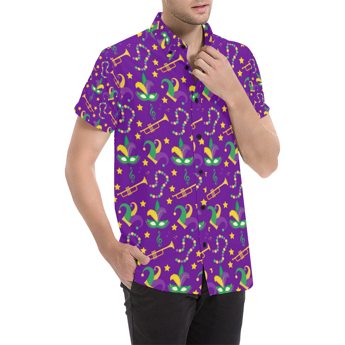 Mardi Gras Pattern Print Design 06 Men's Short Sleeve Button Up Shirt