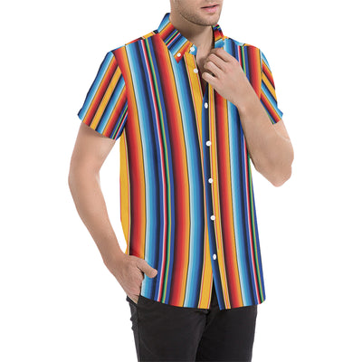 Mexican Blanket Stripe Print Pattern Men's Short Sleeve Button Up Shirt