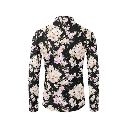 Orchid White Pattern Print Design OR03 Men's Long Sleeve Shirt
