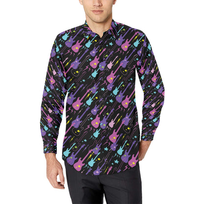 Electric Guitar Pattern Print Design 02 Men's Long Sleeve Shirt