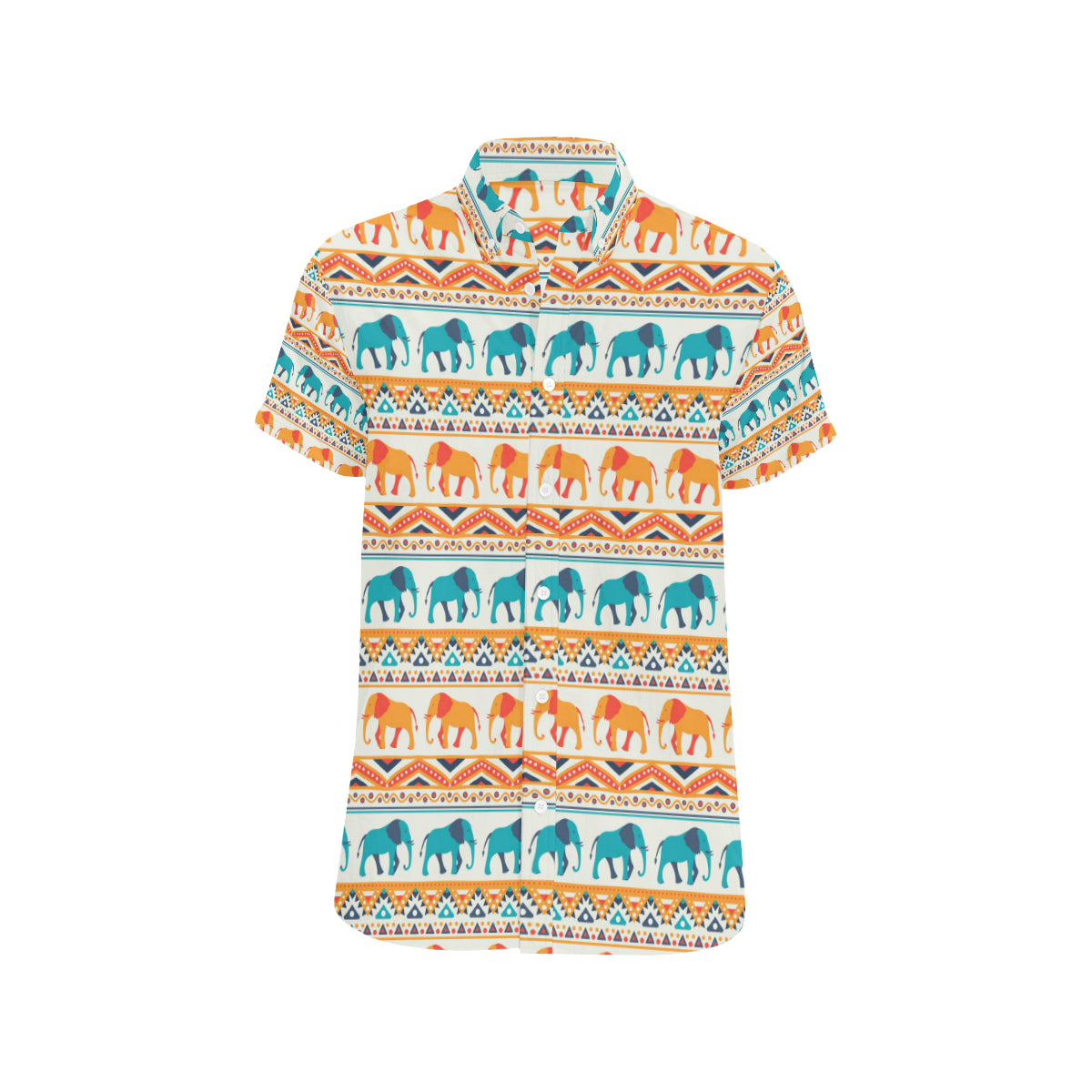 Elephant Aztec Ethnic Print Pattern Men's Short Sleeve Button Up Shirt