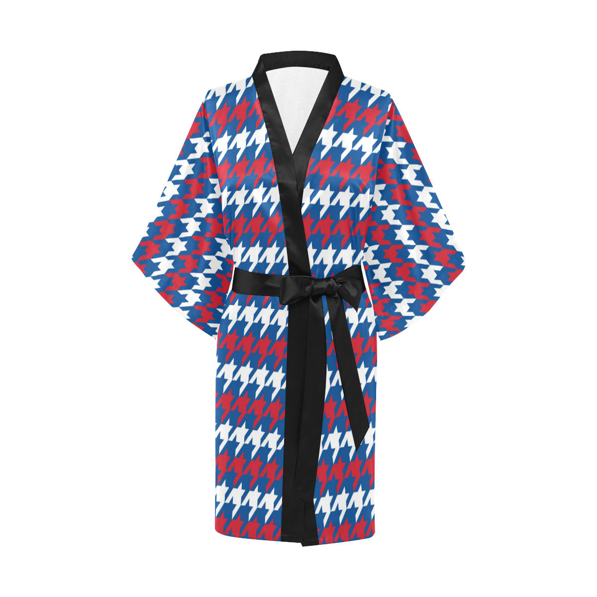 Patriotic Houndstooth Pattern Print Design A02 Women's Short Kimono