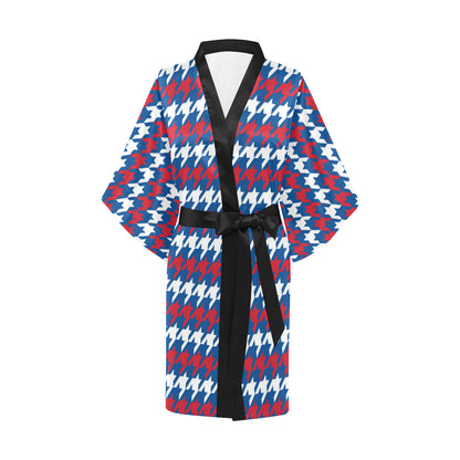 Patriotic Houndstooth Pattern Print Design A02 Women's Short Kimono