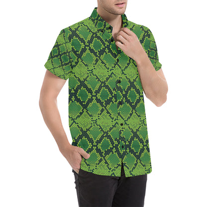 Python Green Pattern Print Design A01 Men's Short Sleeve Button Up Shirt