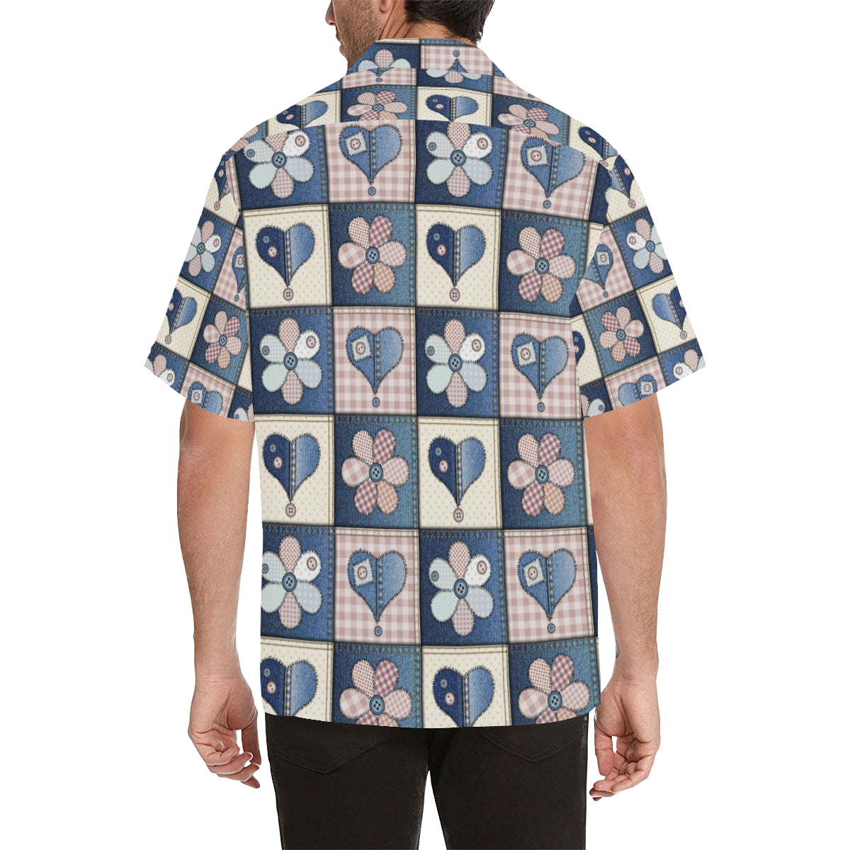 Patchwork Heart Flower Pattern Print Design 01 Men's Hawaiian Shirt