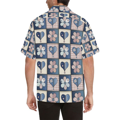Patchwork Heart Flower Pattern Print Design 01 Men's Hawaiian Shirt
