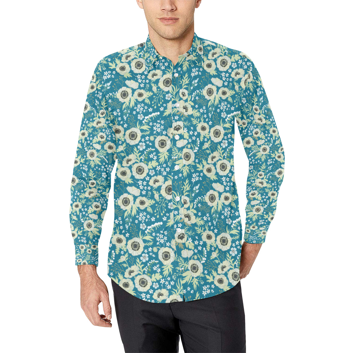 Anemone Pattern Print Design 01 Men's Long Sleeve Shirt