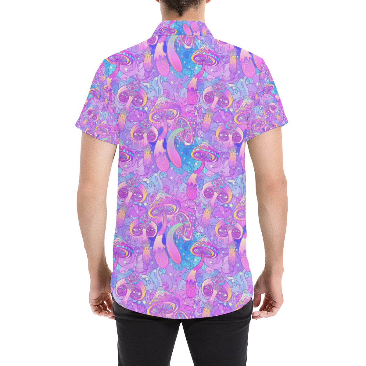 Psychedelic Trippy Mushroom Print Men's Short Sleeve Button Up Shirt