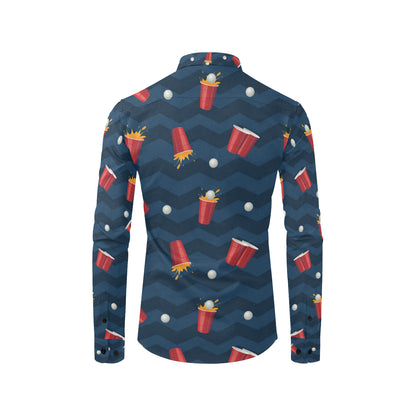Beer Pong Pattern Print Design 01 Men's Long Sleeve Shirt