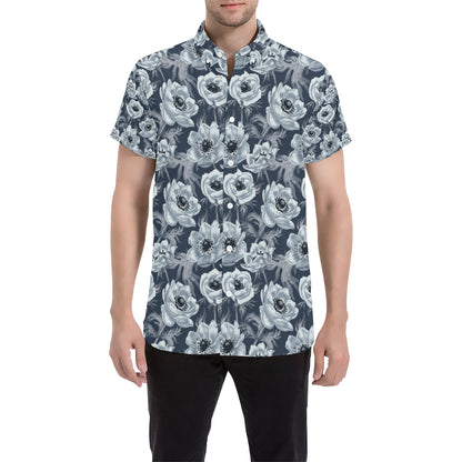 Anemone Pattern Print Design AM09 Men's Short Sleeve Button Up Shirt