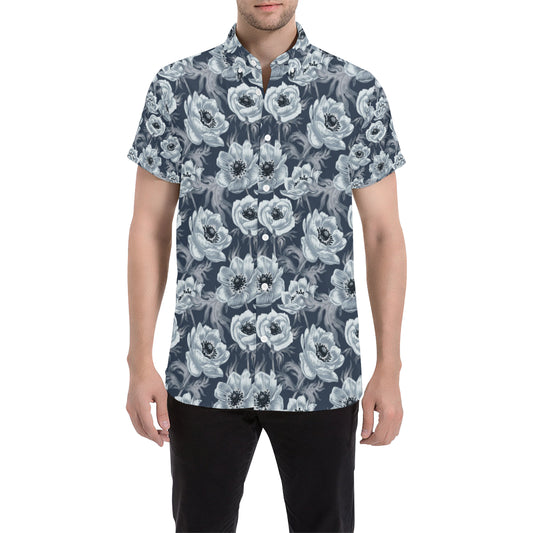 Anemone Pattern Print Design AM09 Men's Short Sleeve Button Up Shirt