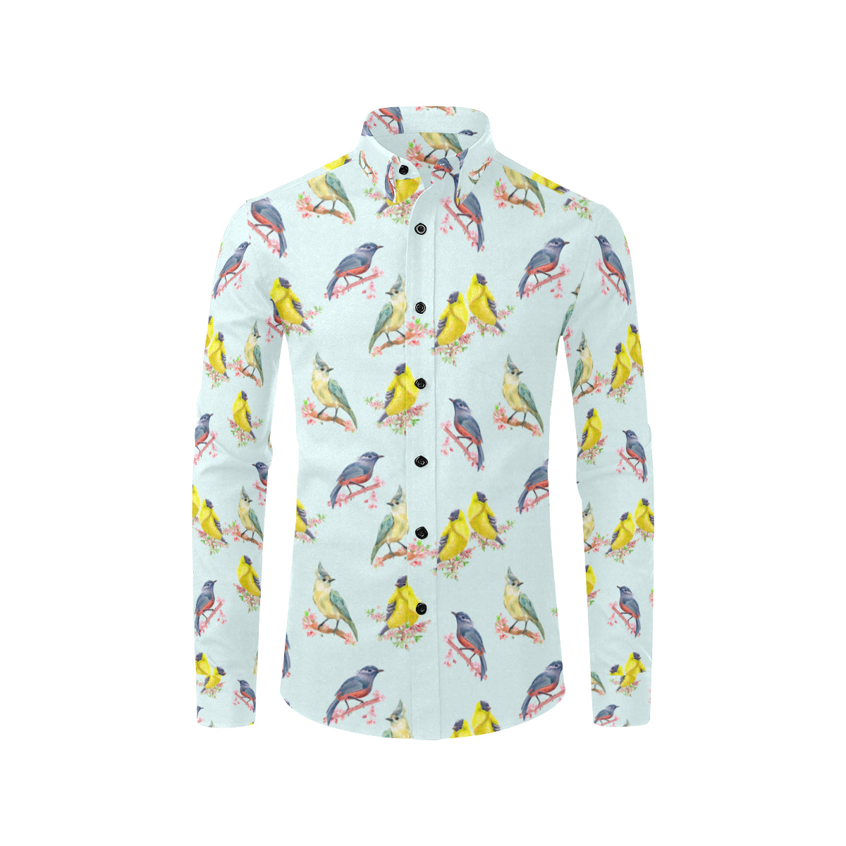 Bird Sweet Themed Print Pattern Men's Long Sleeve Shirt