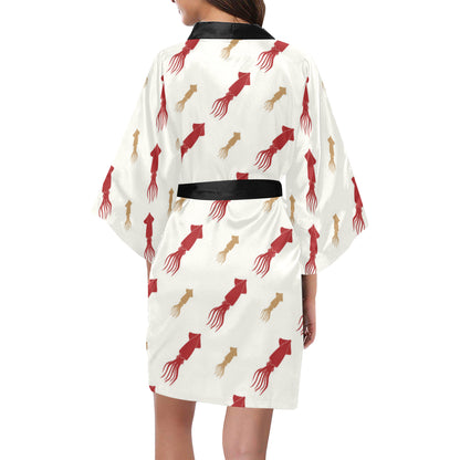 Giant Squid Pattern Print Design 01 Women's Short Kimono