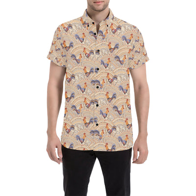 Chicken Boho Style Pattern Men's Short Sleeve Button Up Shirt