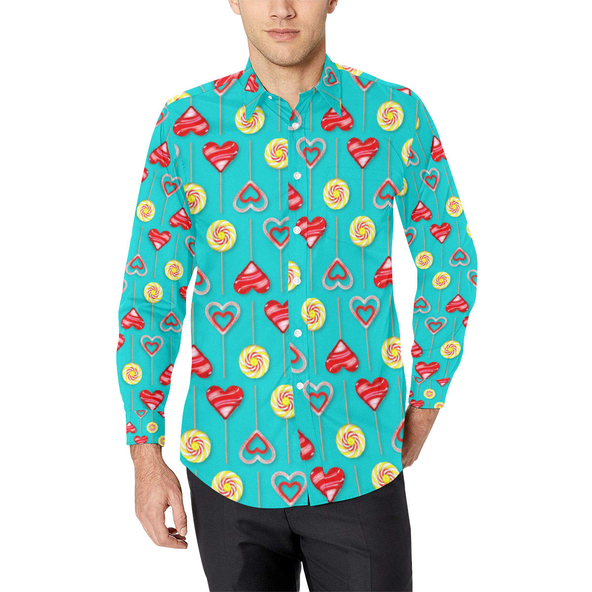 Lollipop Pattern Print Design LL06 Men's Long Sleeve Shirt