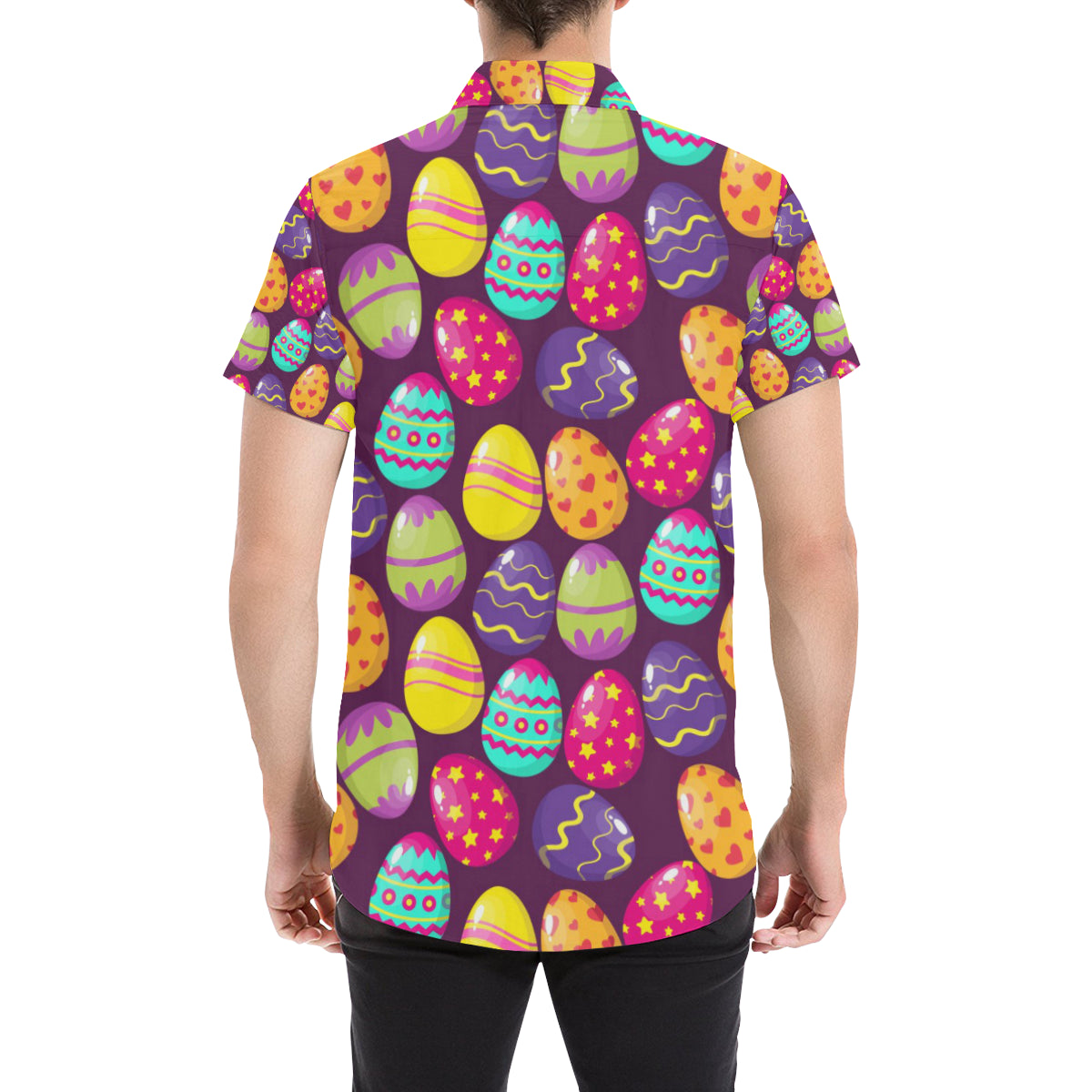 Easter Eggs Pattern Print Design RB04 Men's Short Sleeve Button Up Shirt
