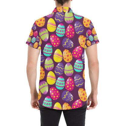 Easter Eggs Pattern Print Design RB04 Men's Short Sleeve Button Up Shirt