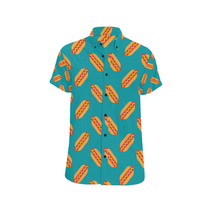 Hot Dog Pattern Print Design 03 Men's Short Sleeve Button Up Shirt