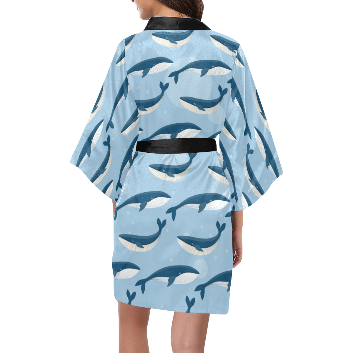 Blue Whale Pattern Print Design 02 Women's Short Kimono