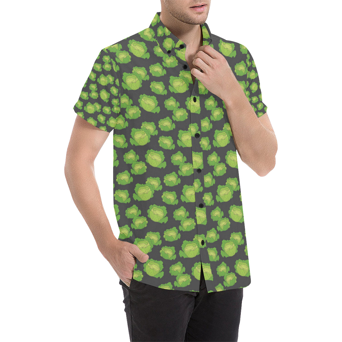 Cabbage Pattern Print Design 01 Men's Short Sleeve Button Up Shirt