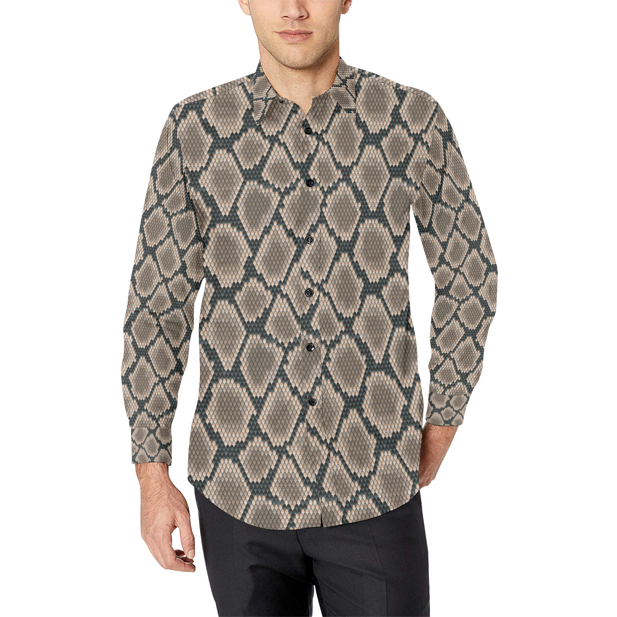 Snake Skin Design Print Men's Long Sleeve Shirt