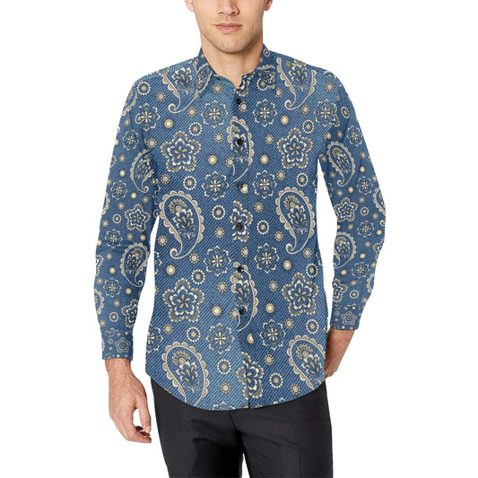 Jean Paisley Pattern Print Design 01 Men's Long Sleeve Shirt