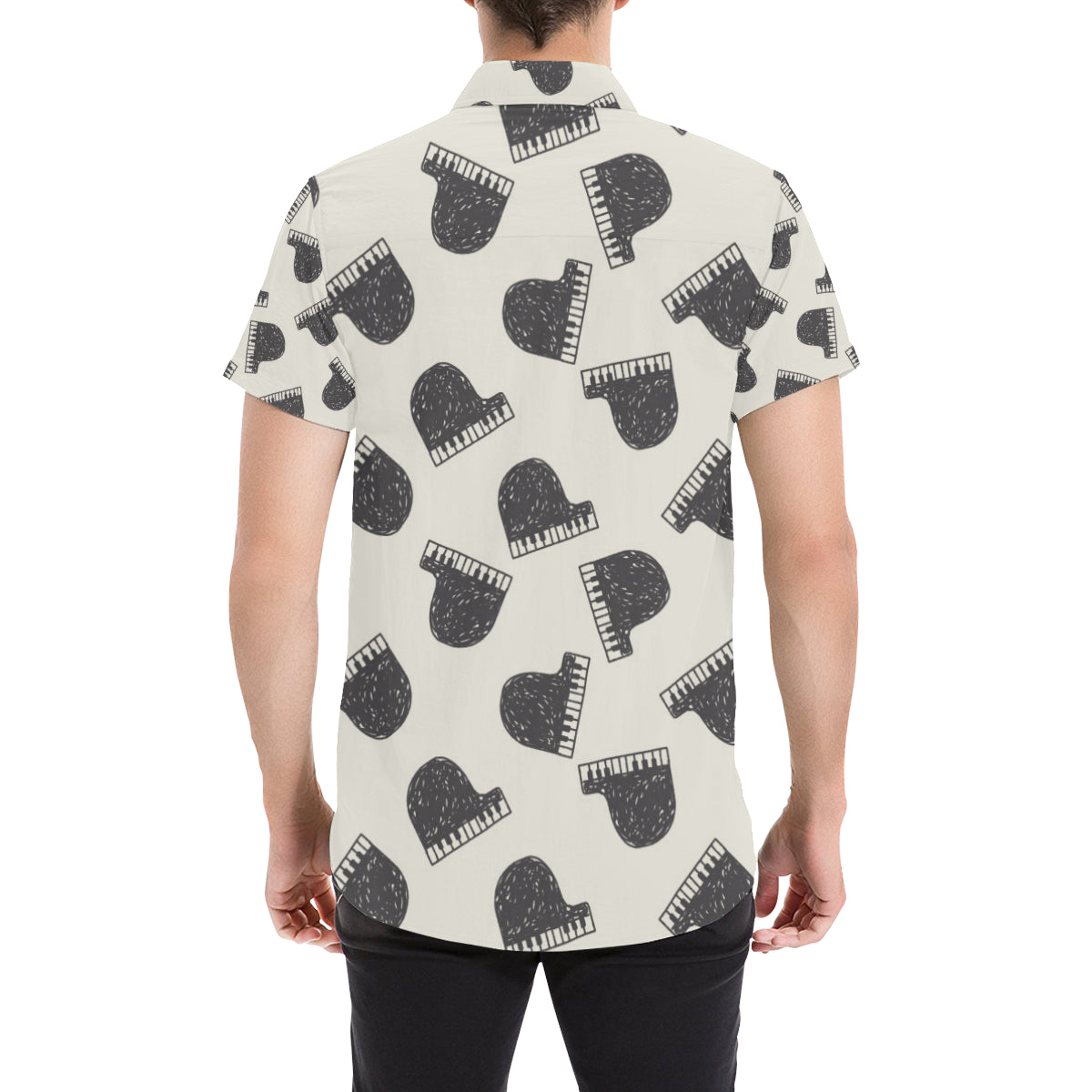 Piano Pattern Print Design 04 Men's Short Sleeve Button Up Shirt