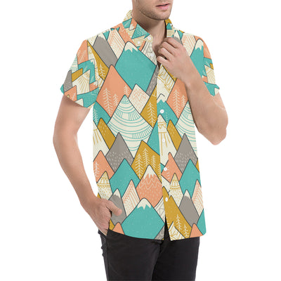 Mountain Pattern Print Design 02 Men's Short Sleeve Button Up Shirt