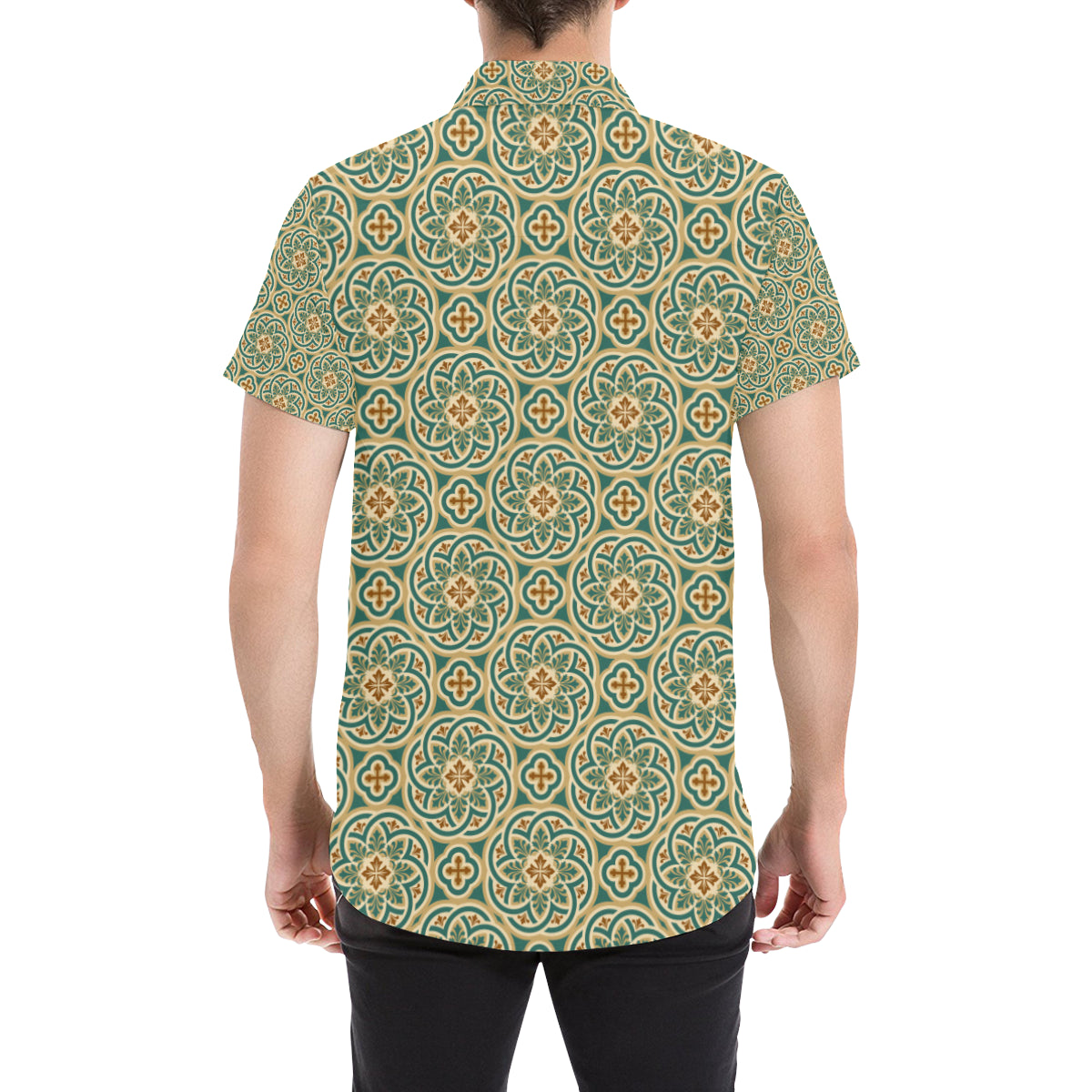 Cross Pattern Print Design 01 Men's Short Sleeve Button Up Shirt