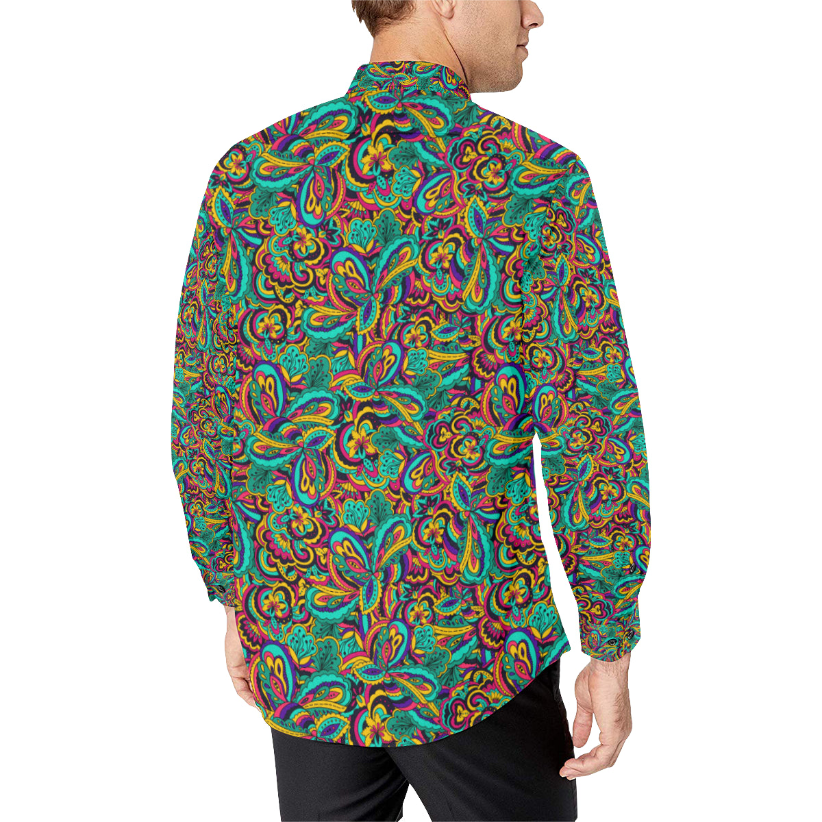 Psychedelic Trippy Floral Design Men's Long Sleeve Shirt