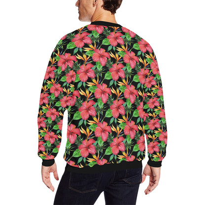 Red Hibiscus Pattern Print Design HB07 Men Long Sleeve Sweatshirt