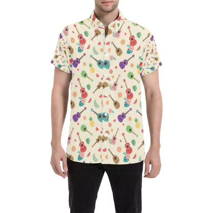 Ukulele Pattern Print Design 01 Men's Short Sleeve Button Up Shirt