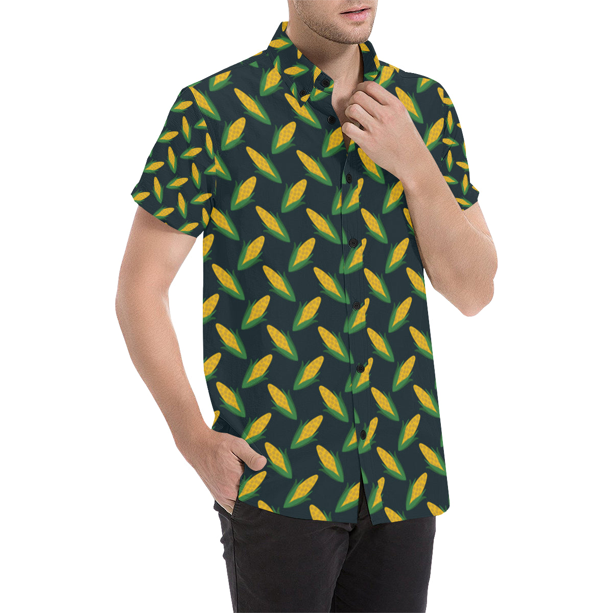 Corn Pattern Print Design 02 Men's Short Sleeve Button Up Shirt