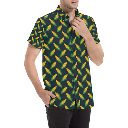 Corn Pattern Print Design 02 Men's Short Sleeve Button Up Shirt