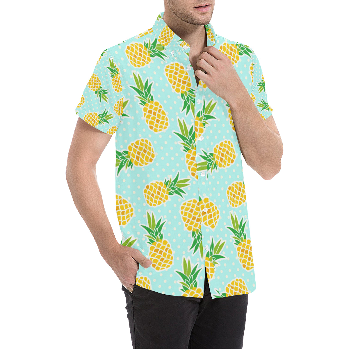 Pineapple Pattern Print Design PP01 Men's Short Sleeve Button Up Shirt