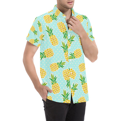 Pineapple Pattern Print Design PP01 Men's Short Sleeve Button Up Shirt