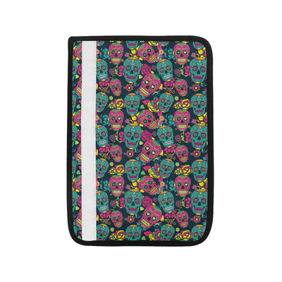 Sugar Skull Floral Design Themed Print Car Seat Belt Cover