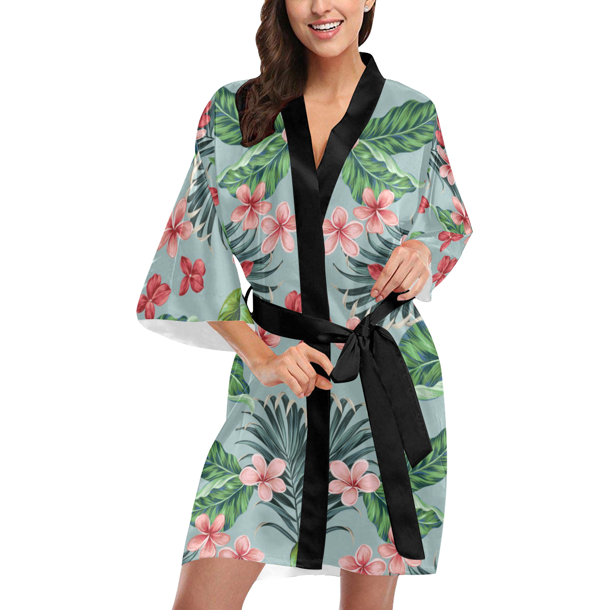 Plumeria Pattern Print Design PM027 Women Kimono Robe
