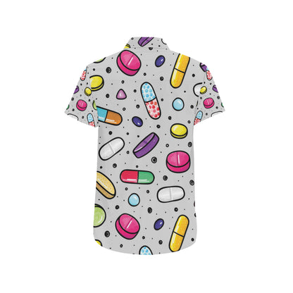 Pill Pattern Print Design A04 Men's Short Sleeve Button Up Shirt