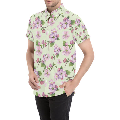 Apple blossom Pattern Print Design AB05 Men's Short Sleeve Button Up Shirt