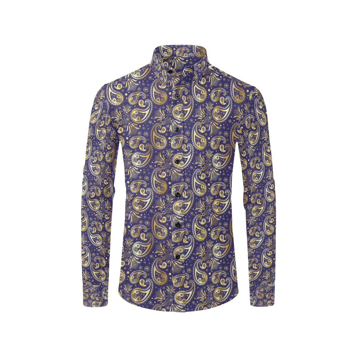 Paisley Blue Yellow Design Print Men's Long Sleeve Shirt