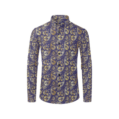 Paisley Blue Yellow Design Print Men's Long Sleeve Shirt