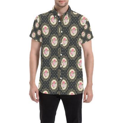 Rose Pattern Print Design RO015 Men's Short Sleeve Button Up Shirt