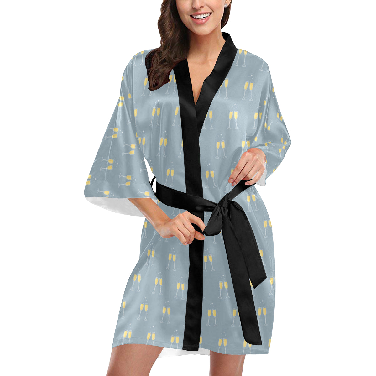 Champagne Pattern Print Design 03 Women's Short Kimono