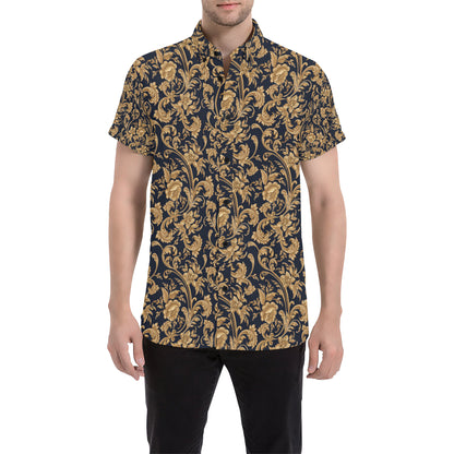 Baroque Golden Pattern Print Design 03 Men's Short Sleeve Button Up Shirt