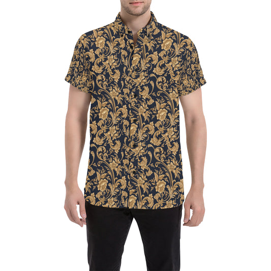 Baroque Golden Pattern Print Design 03 Men's Short Sleeve Button Up Shirt