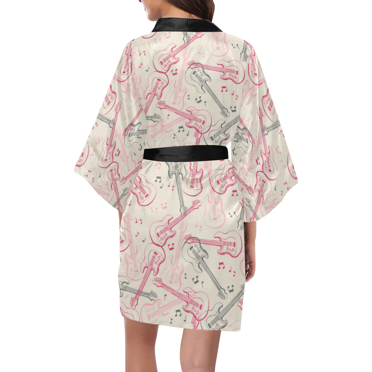 Bass Guitar Pattern Print Design 02 Women's Short Kimono