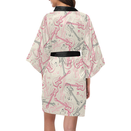 Bass Guitar Pattern Print Design 02 Women's Short Kimono