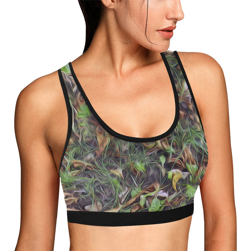 Camouflage Realistic Tree Print Sports Bra